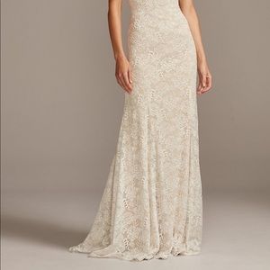 David’s Bridal Melissa Sweet Short Sleeve Low Back Stretch Lace Wedding Dress